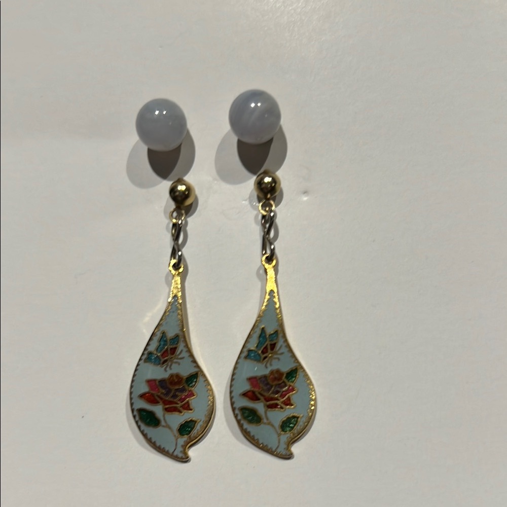Elegant Floral Drop Earrings - Gold and Multicolor